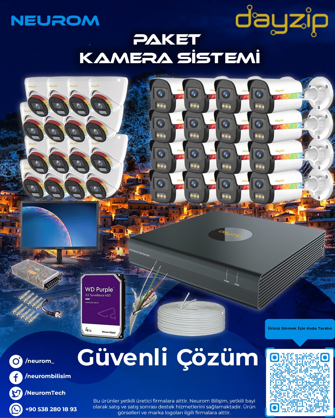 Neurom 16 Kameralı AHD Full Color Güvenlik Kamera Paketi